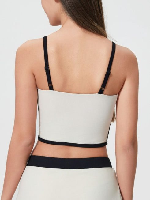 Millennia Contrast Trim Square Neck Active Cami with Detachable Chest Pads - Odaingerous